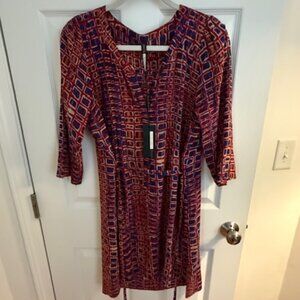 Plenty by Tracy Reese, Red, Blue Block Dress with Tie Belt, Size Medium